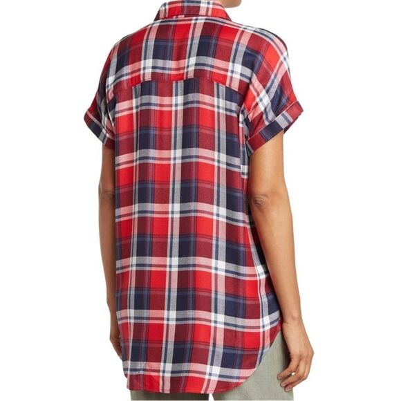 Nordstrom Red and Blue Plaid Button Down Shirt size Large - Picture 2 of 9